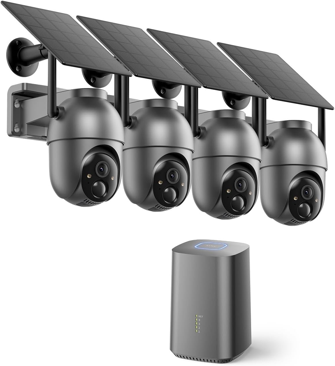 SEHMUA Security Cameras Wireless Outdoor (4-cam-kit), No Subscription Required, Color Night Vision, 360° PTZ, 4MP Live View, Instant Alerts, Solar Security Camera System Works 2.4G & 5G WiFi for Home