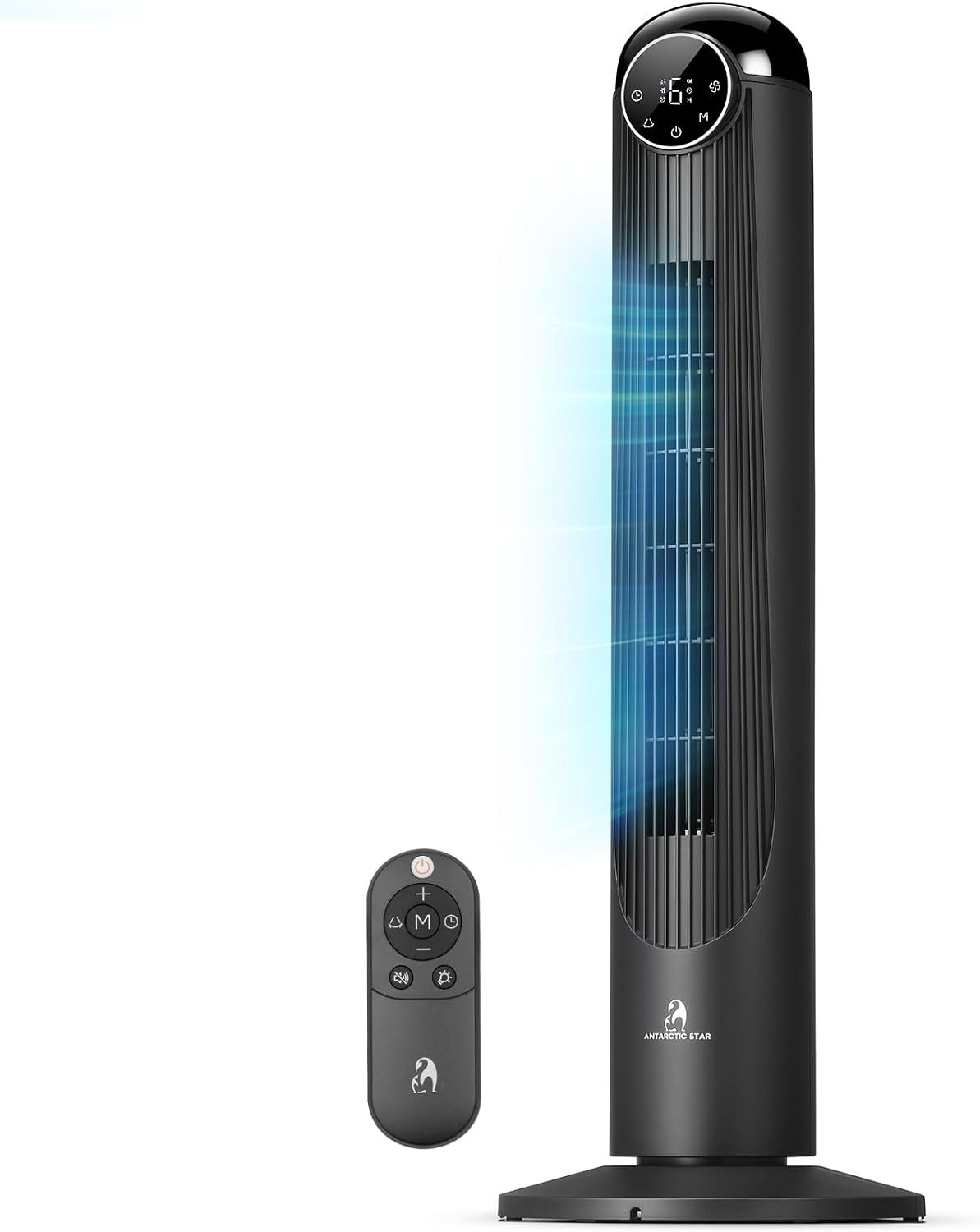 Antarctic Star T36 Tower Fan-36 Inch, Bladeless Oscillating Fan with Remote, 6 Speeds & 4 Modes, LED Display, 9H Timer, Quiet Floor Standing Fan for Bedroom Living Room Office, Black