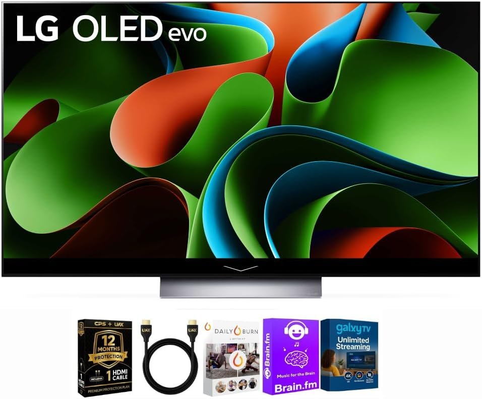 LG 65-Inch OLED C3 HDR 4K Smart OLED TV Bundle – 120 HZ Refresh Rate + UAX 4K HDMI 2.0 Cable + CPS 24 Months Protection and Streaming Kit with Alexa