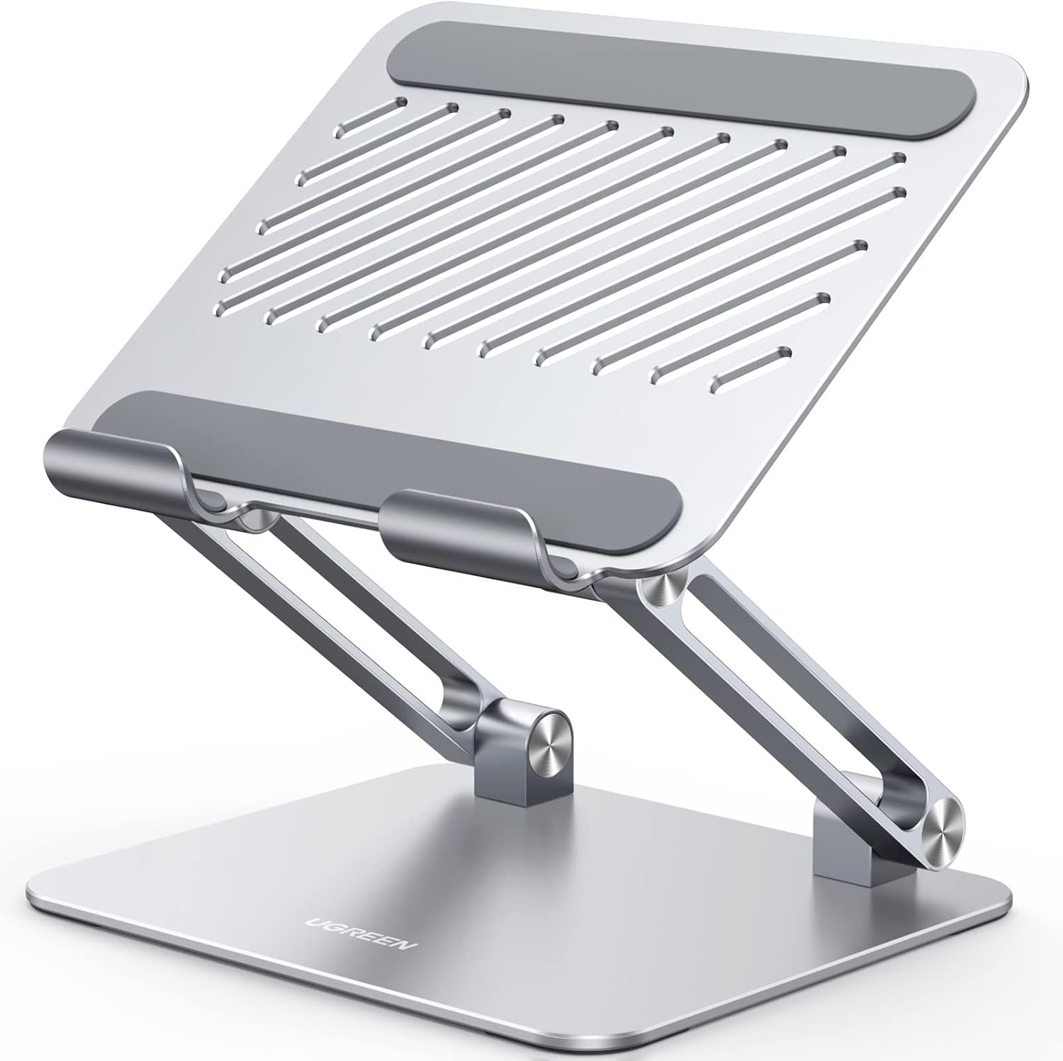 UGREEN Tablet Stand Holder for Desk Dual Rod Support Aluminum Tablet Holder Adjustable Multi-Angle Home Office Accessories Compatible with iPad Pro 13 12 11 10.5 Air Mini 5 4 3 2 Phone E-Reader Silver