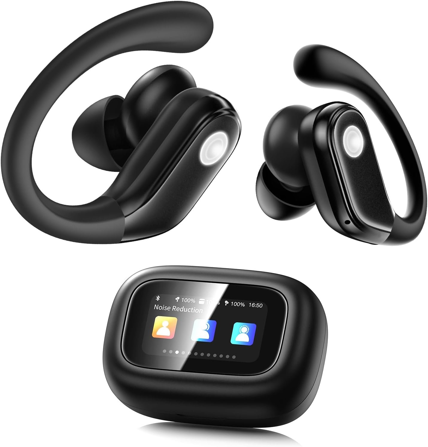 jaddsa Wireless Earbuds, Bluetooth 5.4 Sport Headphones with Smart Charging Case, ENC Noise Cancelling, Ear Buds with IPX7 Waterproof & Bass Stereo Sound for iOS, Android – Jet Black