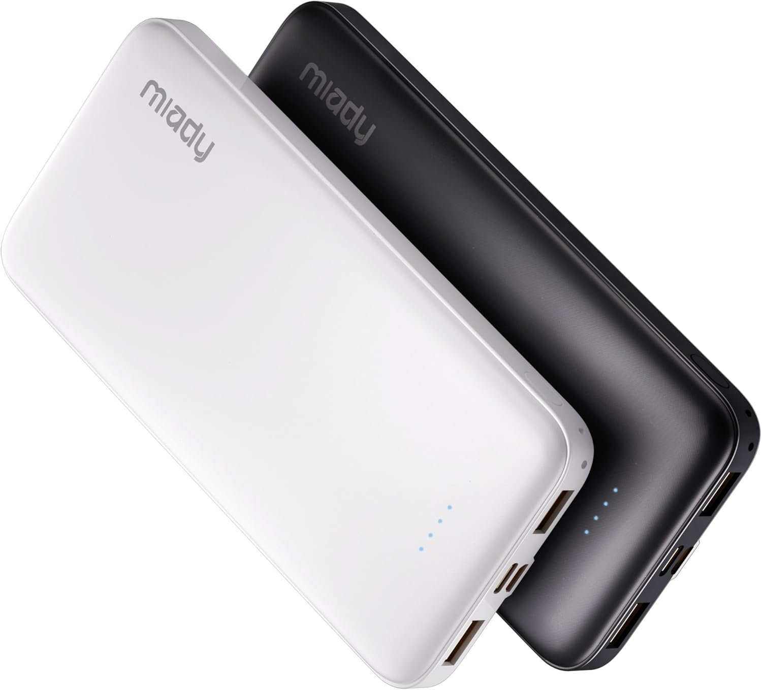 Miady 2-Pack Portable Charger 10000mAh Power Bank Battery Pack for Travel | 37Wh丨Dual USB丨3 Outputs 2 Inputs丨Slim丨Compatible with iPhone 17 16 Galaxy S24 Android Tablets etc丨Flight-Safe丨Black+White