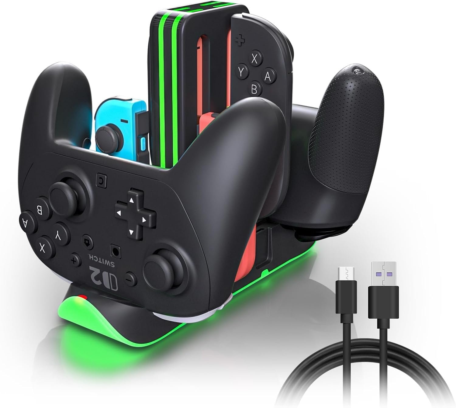 Controller Charging Station for Nintendo Switch 2, 4 Joy-Con 2 & 2 Pro Controllers, 6-in-1 Fast Charging Dock with RGB LED Indicator, Compatible with Nintendo Switch 2 / Switch OLED Controllers