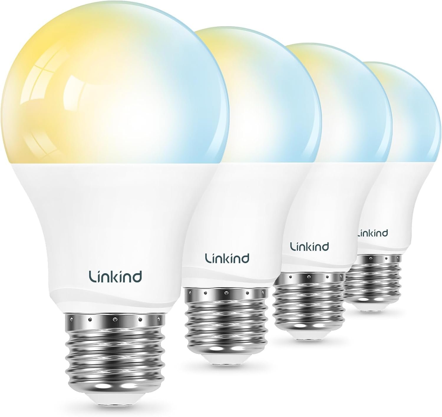 Linkind Smart Light Bulbs, Compatible with Alexa, Google Home, AiDot | Warm White to Daylight (2700K-6500K), Alexa Light Bulbs, LED 8.5W=60W, 2.4G WiFi Bluetooth, A19 E26 800LM, CRI>90, 4Pack
