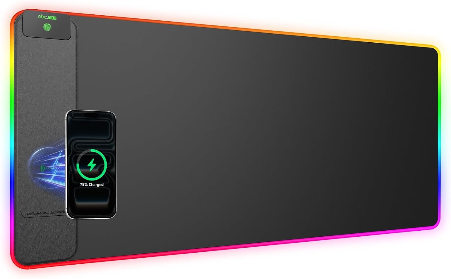 Wireless Charging Mouse Pad Gaming, 31.5″x15.8″ Large Desk Mat, Waterproof | RGB Mousepad, Smooth Glide, Stitched Edge, Non-Slip Rubber Base, Desk Pad Computer Keyboard Mat, No Adapter