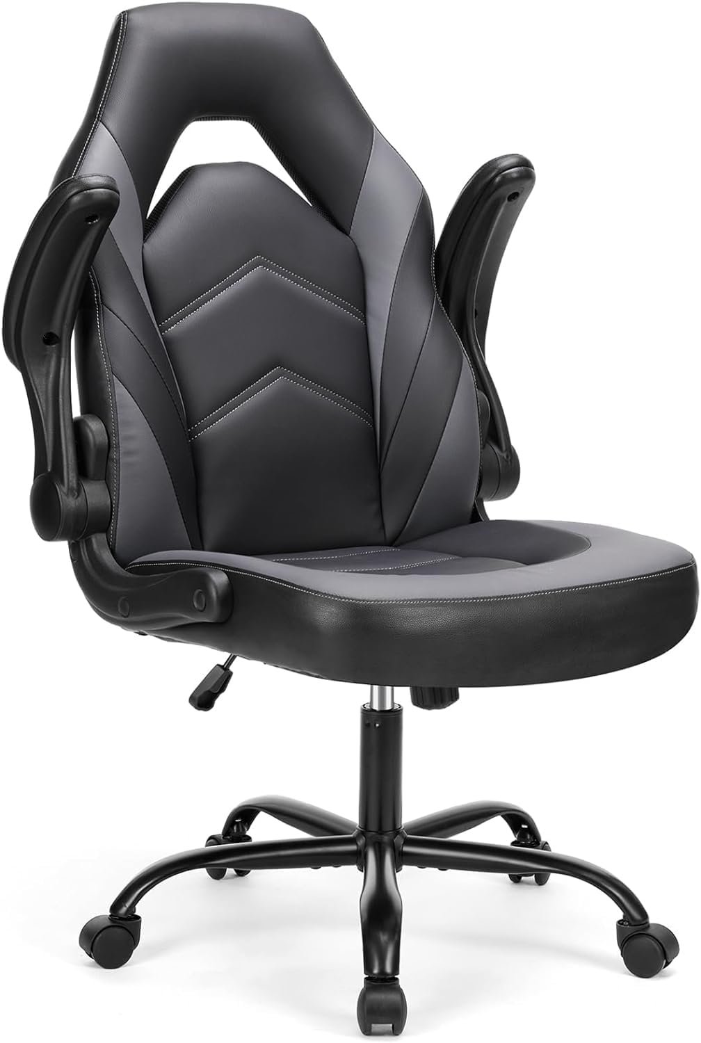 Sweetcrispy Computer Gaming Desk Chair – Ergonomic PU Leather with Comfy Lumbar Support, Height Adjustable Rolling Desk with Flip-up Armrests, for Home and Office
