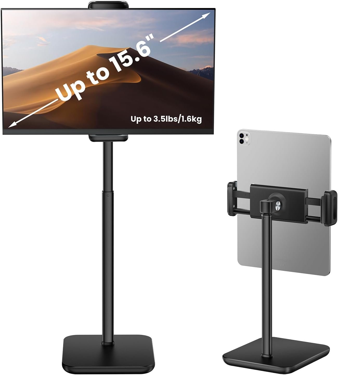 tounee Height Adjustable Tablet Stand, 3.5lb (1.6kg) Max Support, Up to 18″ Tall, Slim Portable Monitors Stand Compatible with iPad Pro 12.9, Surface Pro, All 4.7″-15.6″ Devices – Black