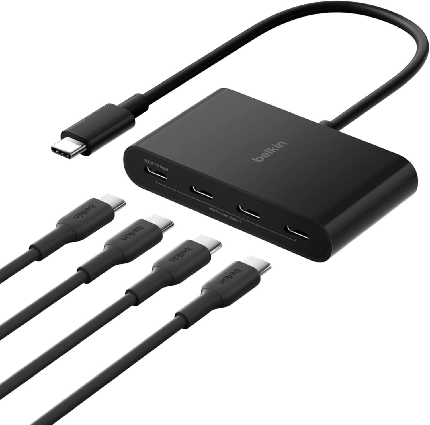 Belkin 100W 10Gbps Multiport USB-C Hub Adapter for Laptop, iPad, PC, & More | USB-C 3.2 Gen 2, 4 USB-C Ports, MacBook, USB-C Splitter, Dongle, 100W Power Delivery, High-speed Data Transfer