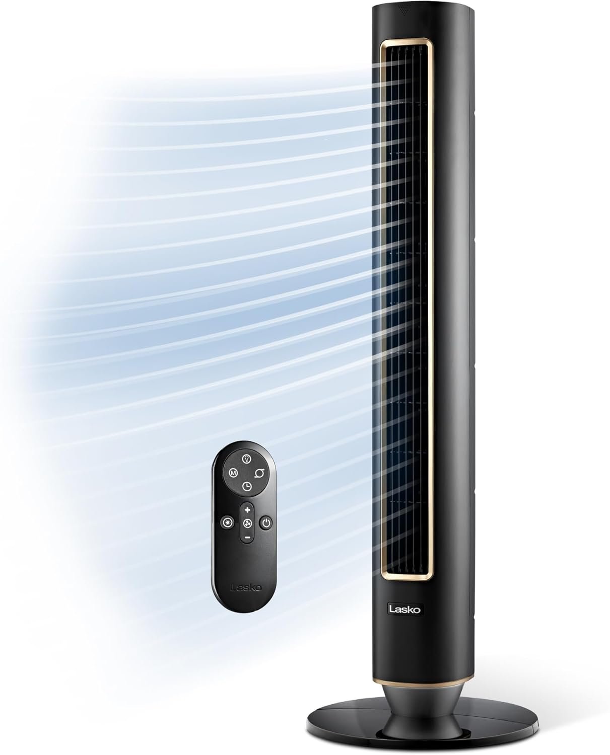 Lasko Pinnacle 40″ DC Tower Fan for Bedroom, Living Room, Home Office – 32 ft/s Airflow, 50 ft Distance, 90° Oscillation – AirSense, 12 Speeds, Night Light – Quiet 24 dBA – Remote, Black