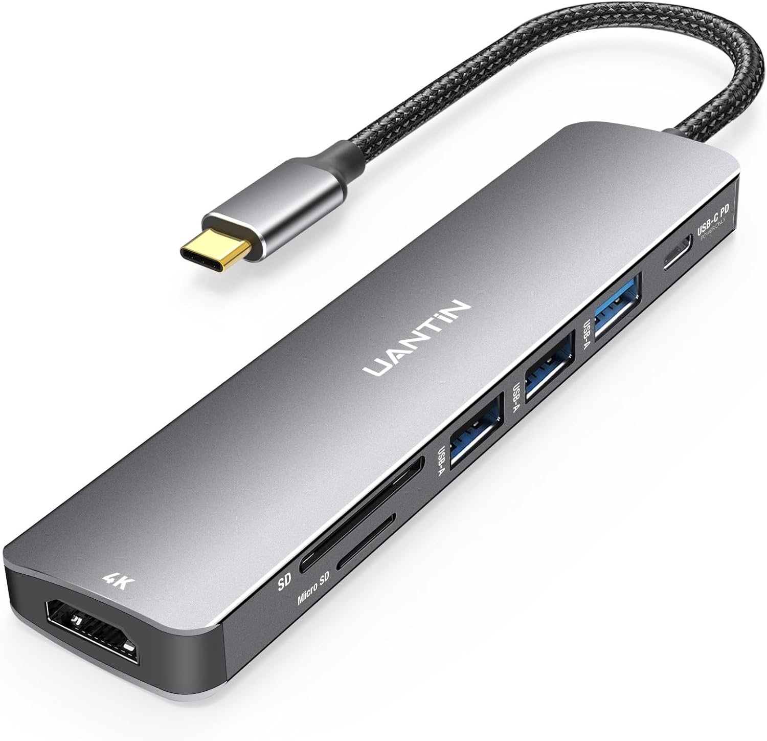 UANTIN USB C Hub, 7 in 1 Multiport Adapter for Laptop/Mac Type C Devices | USBC Adapter with 4K HDMI Dongle, 100W PD, Card Reader, 3 USB-A, USB C Docking Station for MacBook Neo, Dell, HP, ASUS