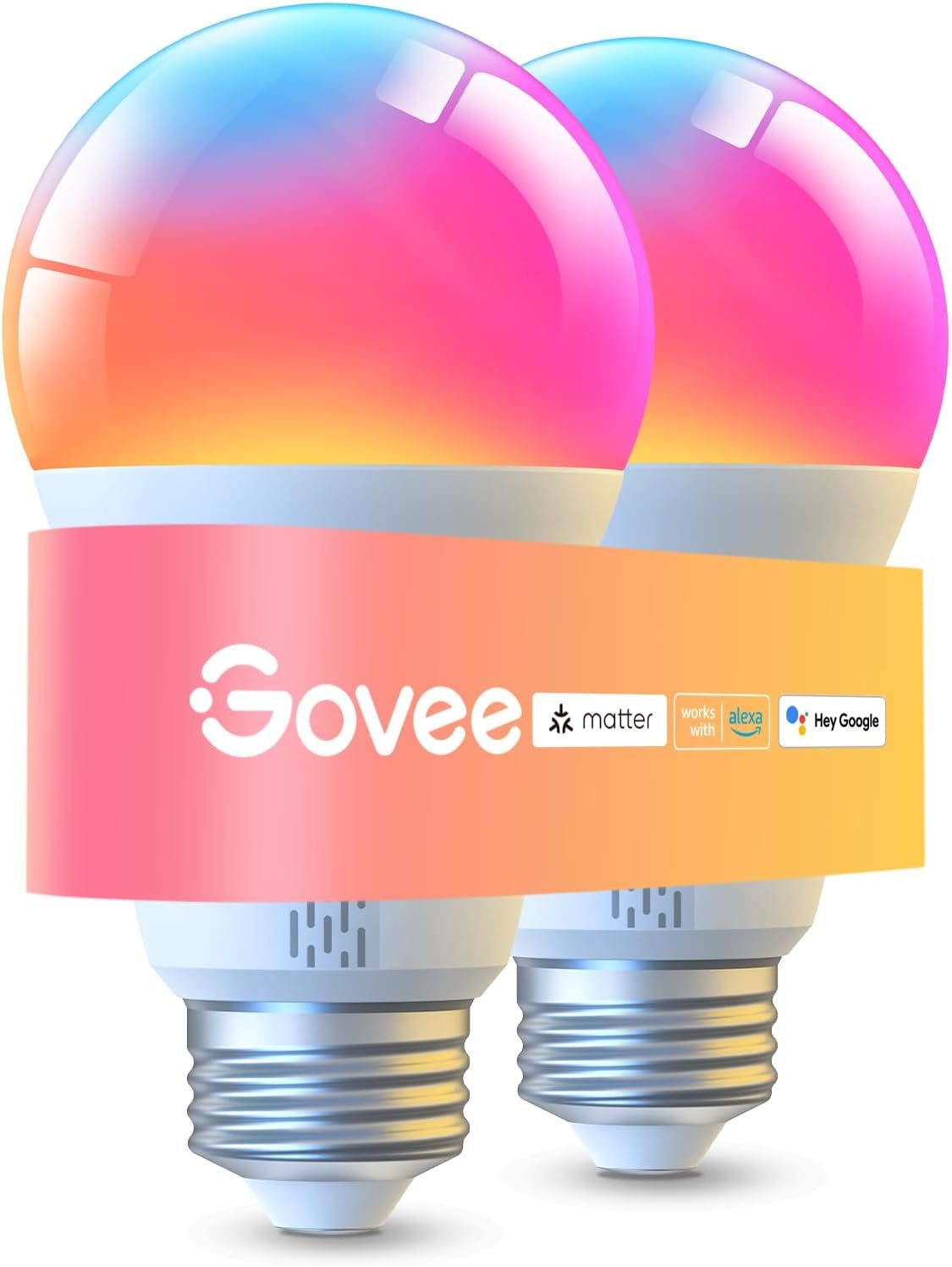 Govee LED Smart Light Bulbs, 1000LM RGBWW A19 75W E26 Base 2 Pack | Color Changing Light Bulb, Work with Matter Alexa and Google Assistant, Smart Bulbs for Bedroom, Living Room