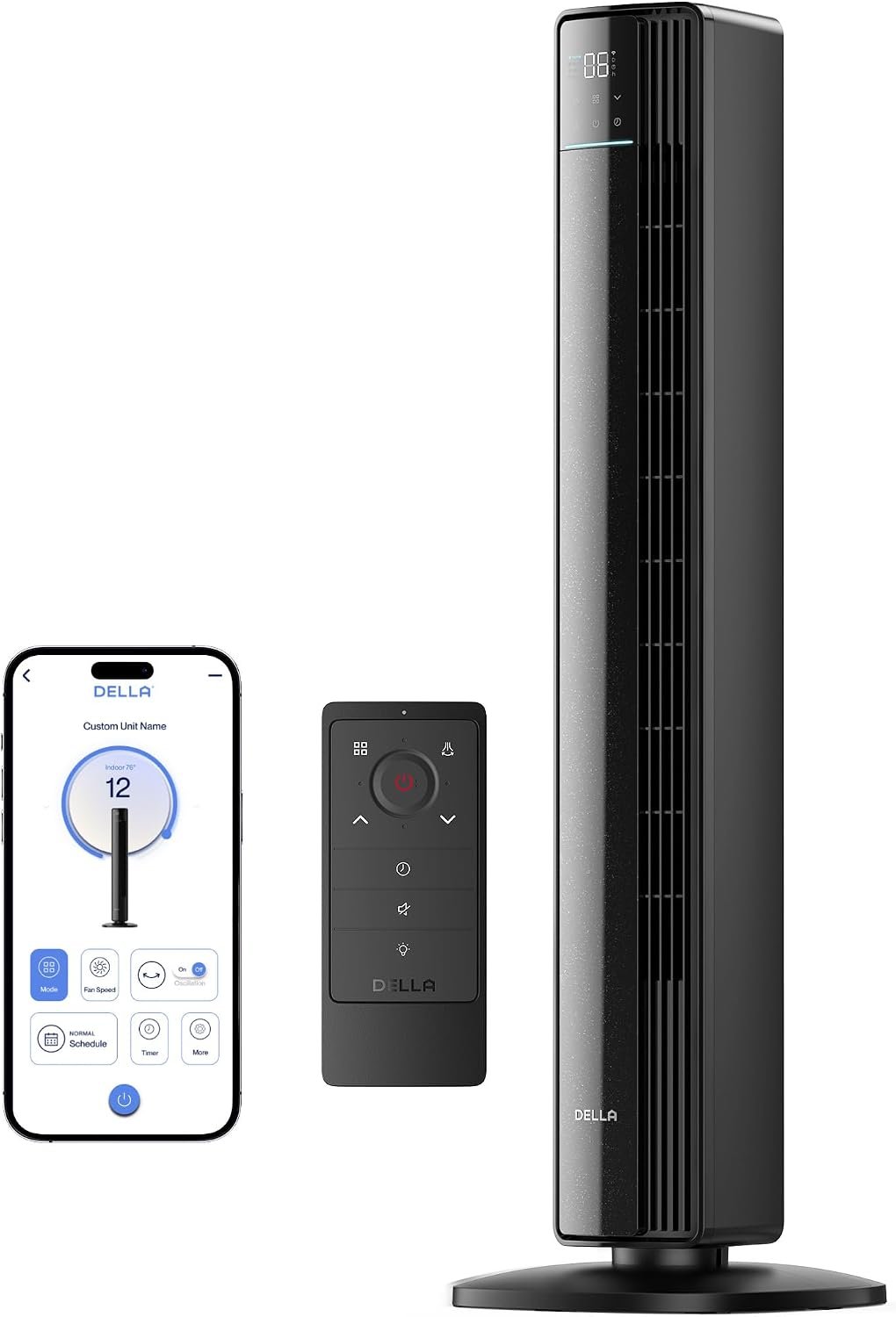 Della 42″ Smart Tower Fan, Ultra Quiet 23dB Cooling Fan with 12 Speeds, 90° Oscillating, 28ft/s Airflow, DC Motor, 24H Timer, Voice/App/Remote Control for Bedroom Office Living Room