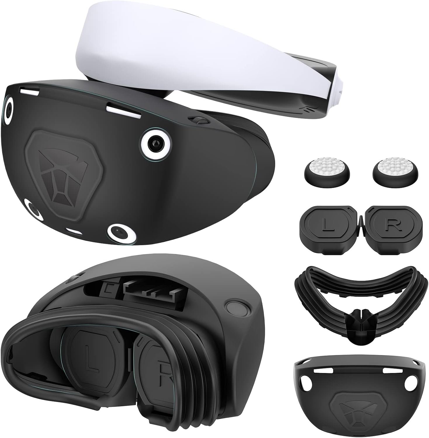 VR2 Silicone Protective Cover Set for PlayStation VR 2 Accessories | Sweatproof & Washable, Silicone VR2 Headset Cover, Face Cushion Pad, Lens Dust Cover, 2 Pack Controller Thumb Grips for PSVR2