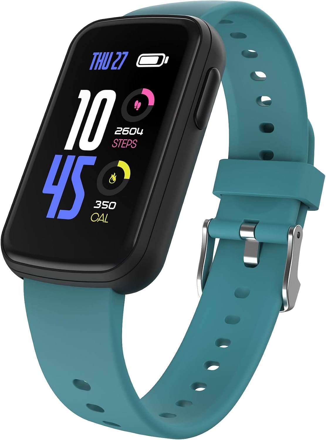 iTouch Active 5 Fitness Tracker, 1.57″ Full Touch Display, Heart Rate Monitor, Sleep Tracking, 100+ Sports Modes, 7-Day Battery, IP68 Waterproof, for Android iPhone (Teal Silicone Band)