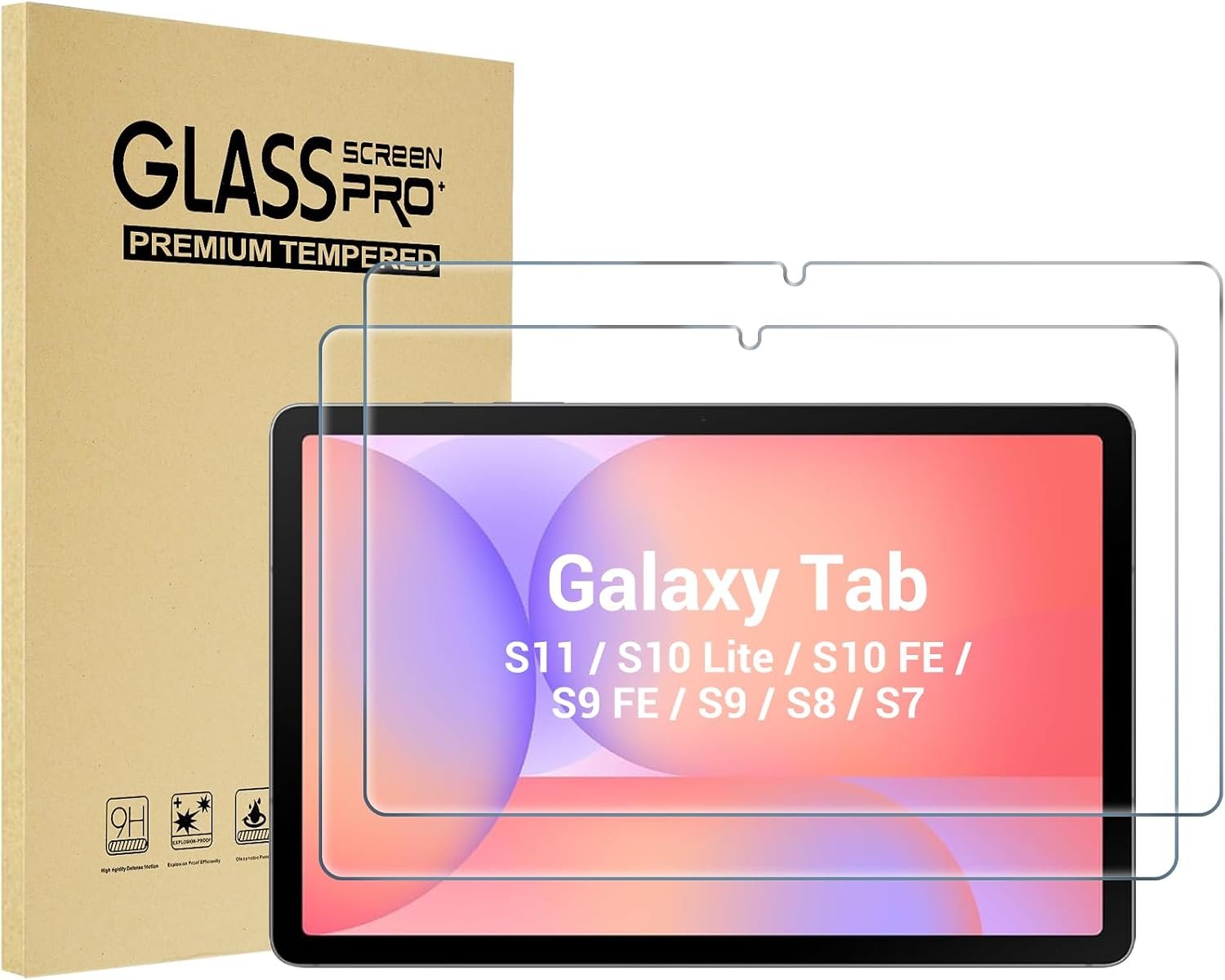 ProCase 2 Pack Screen Protector for Galaxy Tab S11/S10 Lite/S10 FE/S9 FE/S9 | Also for Galaxy Tab S8 / S7 (11″ & 10.9″), HD Tempered Glass Film Guard Compatible with S Pen, Case Friendly