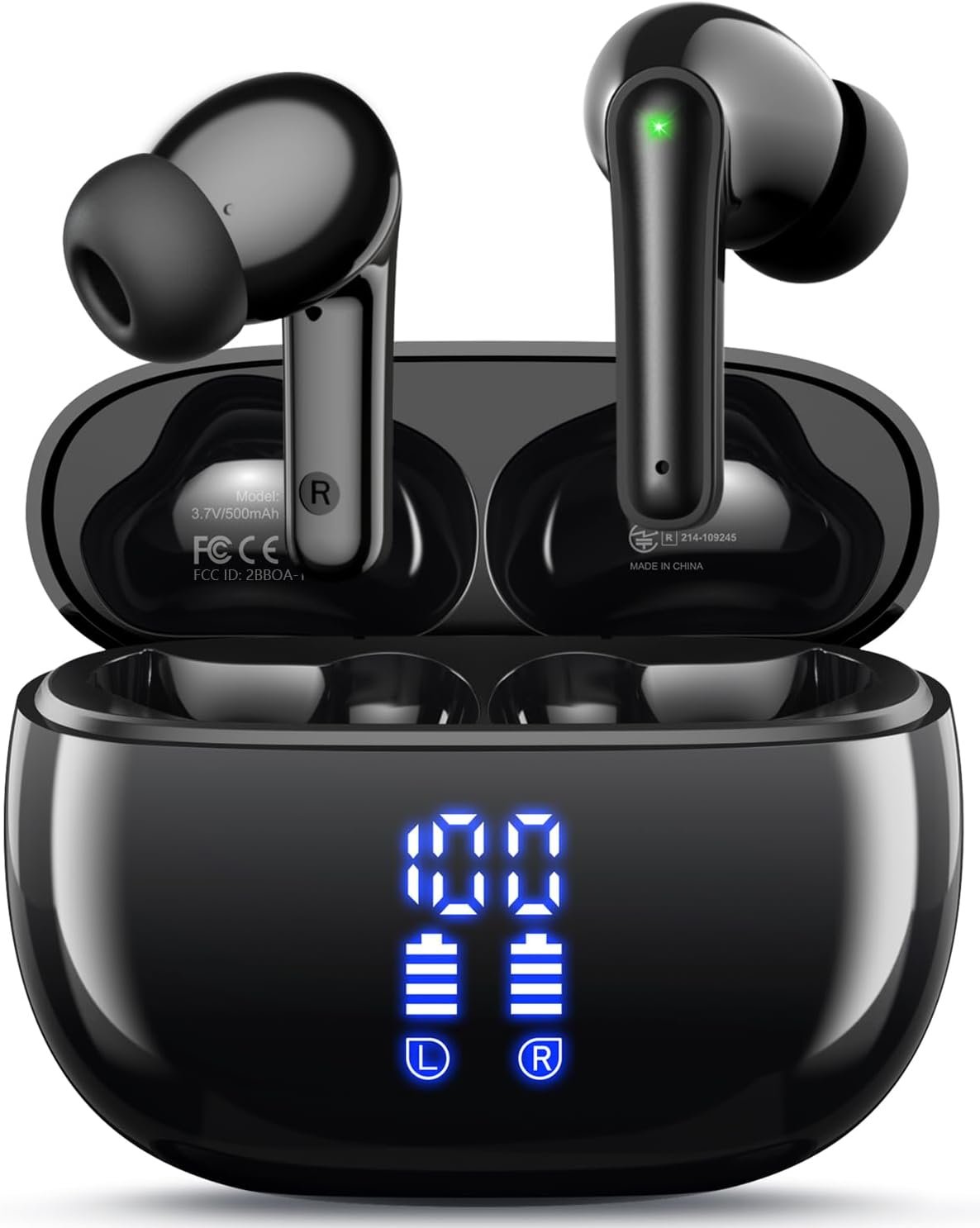 ZIUTY Ear Buds Wireless Earbuds, Bluetooth Headphones 5.4 with 4 ENC Noise Cancelling Mic, 48H Playtime LED Display, IPX7 Waterproof, Deep Bass Stereo Headphones for Sports Workout, Black