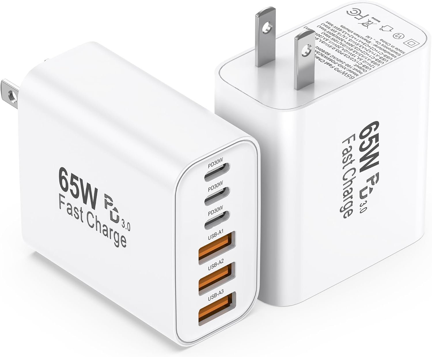USB C Charger Block, 65W 6-Port Fast Charging Blocks 2-Pack | Chargers for multiple Devices,iphone charger fast charging,type c charger fast charging,for iPhone/Samsung All Devices