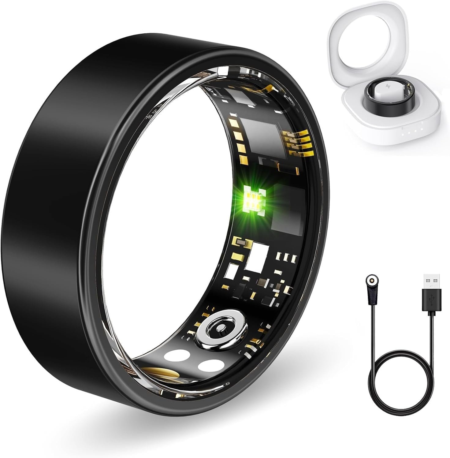 FKGZJF Smart Rings for Women Men, Fitness Ring with Heart Rate, Blood Oxygen, HRV, Stress, Sleep Tracker, Step Tracker, No Subscription Fee, lP68 Waterproof Smart Ring for iPhone & Android (Black 9#)