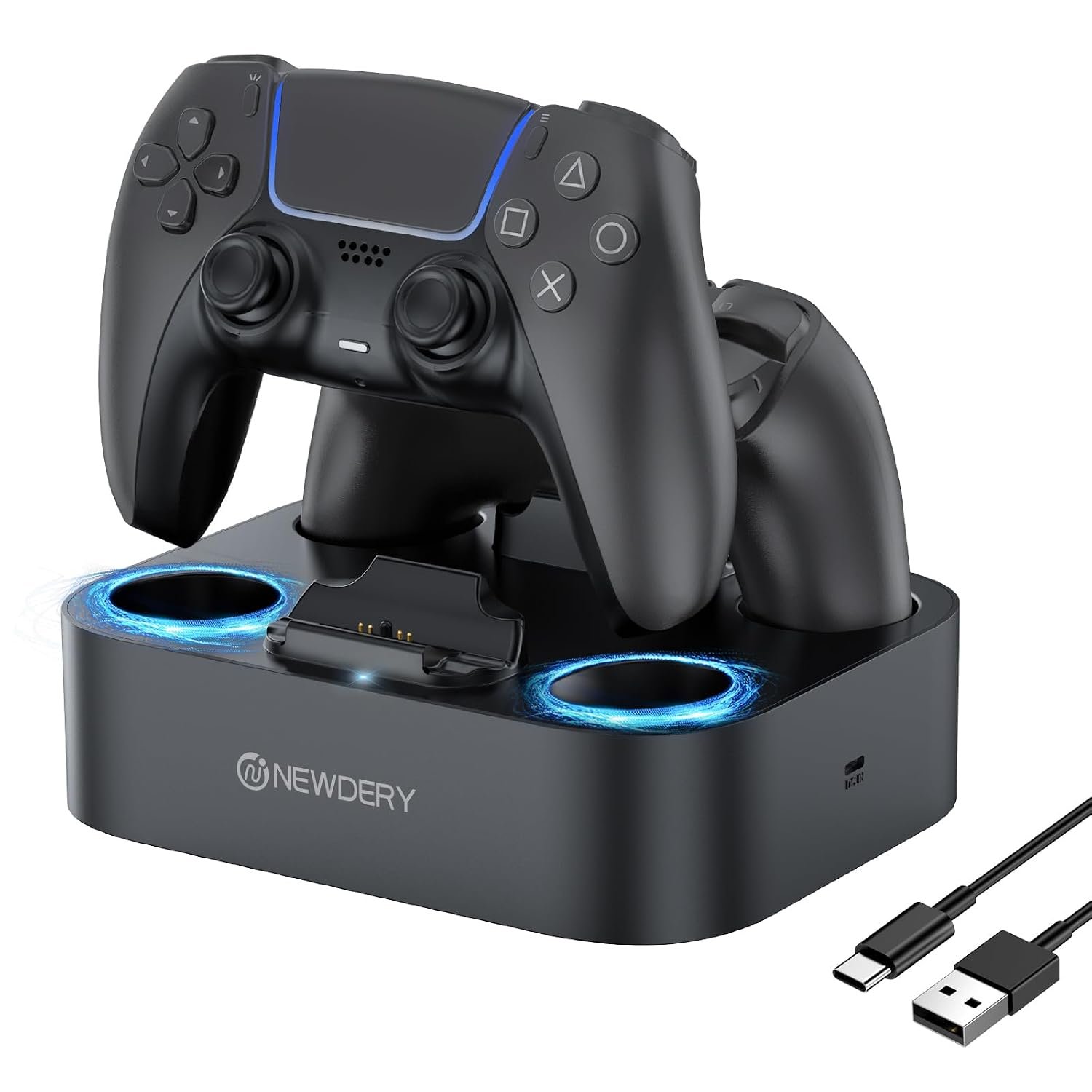 NEWDERY for PS5 Controller Charger Station Compatible with Dualsense Edge | Fast Charging Dock with Led Indicators, Dual Charging Stand for PlayStation 5 & DualSense Edge Controller
