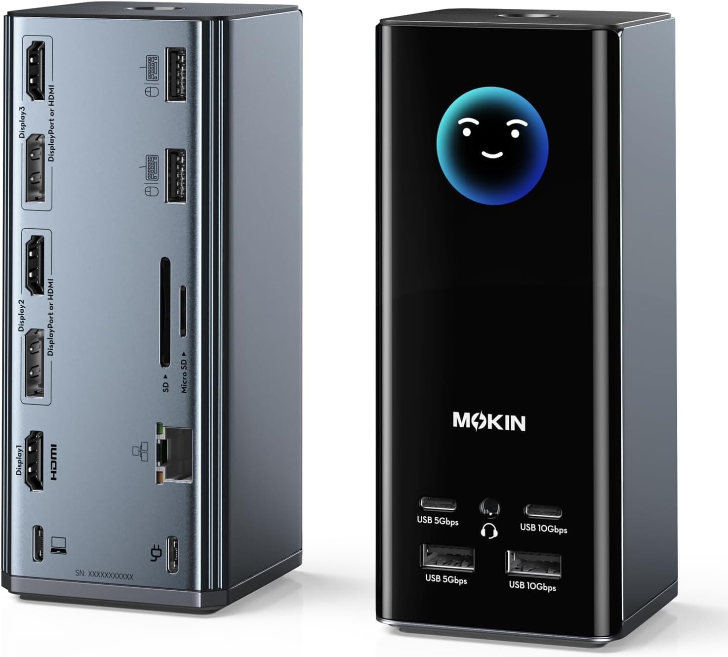 MOKiN USB C Docking Station 3 Monitors Display with Weather Function | 3 HDMI & 2 DP, Max to Extend Triple Monitor, Weather Forecast/Working Status Display/Turn off Screen Button Function