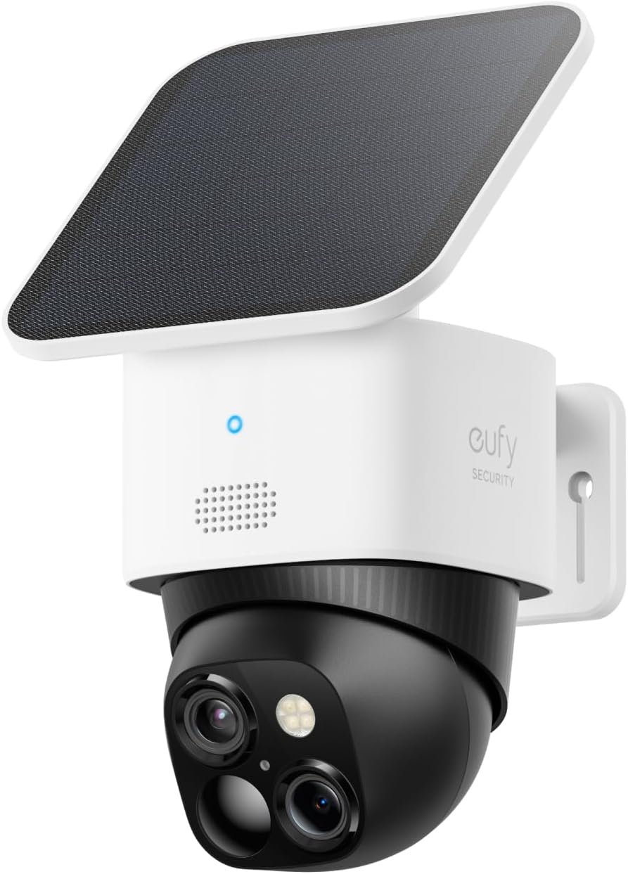 eufy Security SoloCam S340, 3K Dual-Lens Solar Security Camera | 360° Coverage, Pan & Tilt, No Blind Spots, AI Detection & Tracking, Color Night Vision, No Monthly Fee, Built-in 8GB