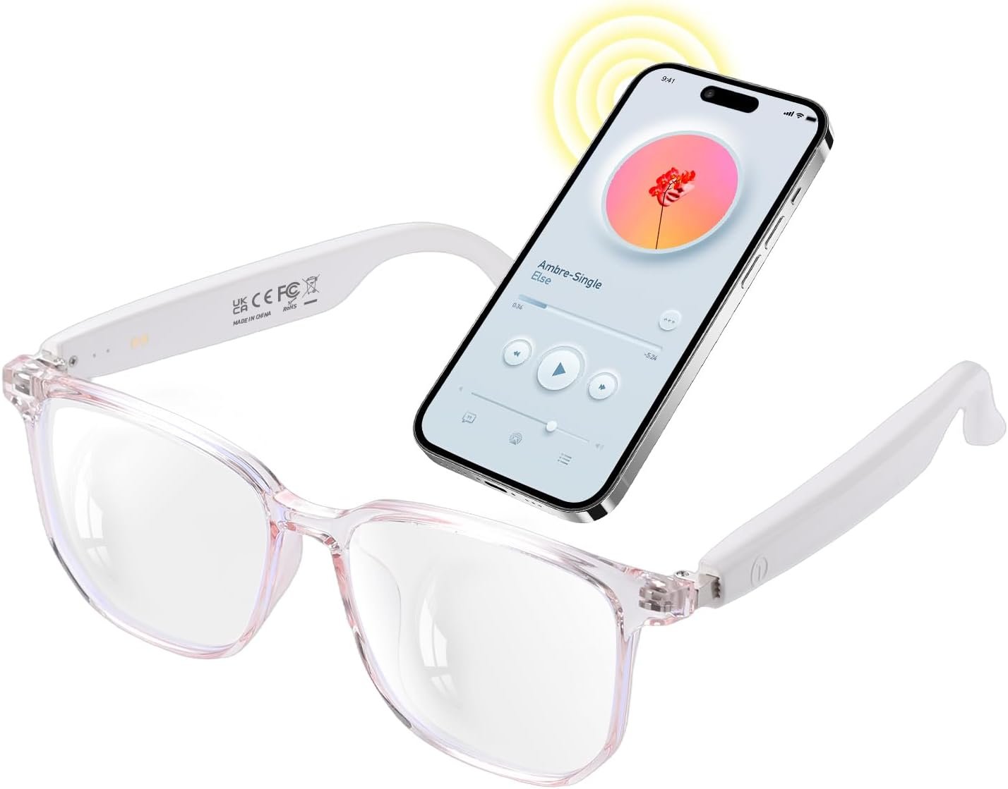 GenXenon Smart Glasses for Women, Clear Frame Blue Light Glasses, Magnetic Charging, Open-Ear Design, Voice Assistant, Bluetooth Glasses with Speakers, Audio Eyeglasses for Working Gaming (GS03-C)