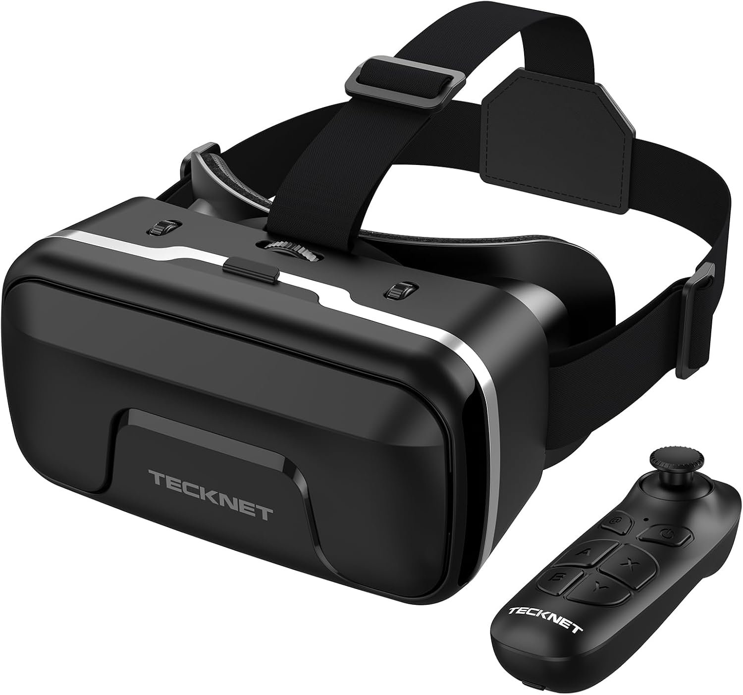 TECKNET VR Headset for Phone with Bluetooth Controller, 4.7-7.2″ VR Headsets with HD 110°FOV Anti-Blue Light Lenses & Adjustable Gears, 3D VR Headset for Kids Compatible iPhone Samsung Android