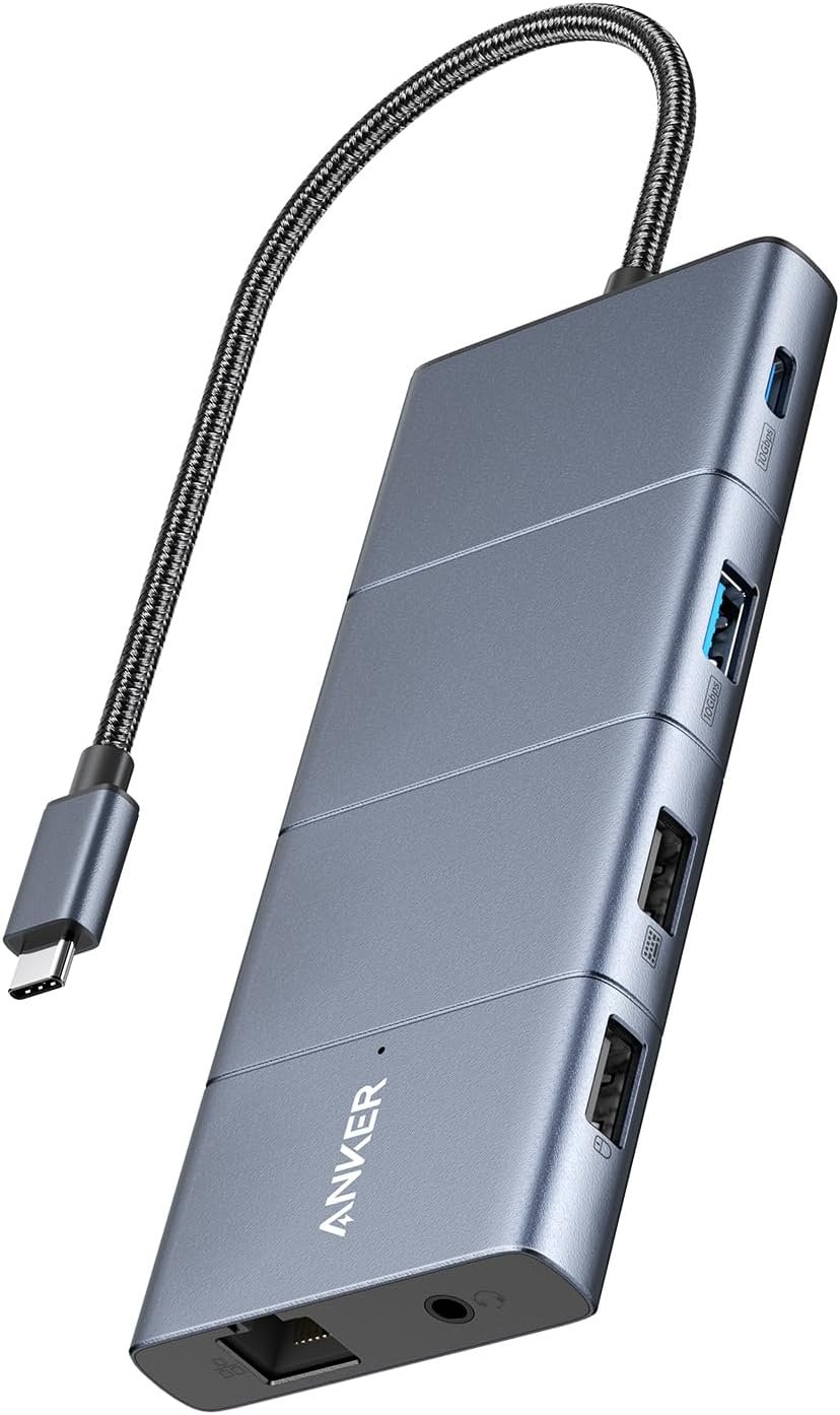 Anker USB-C Hub, 11-in-1 Docking Station Dual Monitor with 4K HDMI and DP | 1 USB-C and 1 USB-A 10Gbps Data Ports, 2 USB 2.0 Data Ports, 4K HDMI and DisplayPort, 85W Max PD, Ethernet, for XPS and More