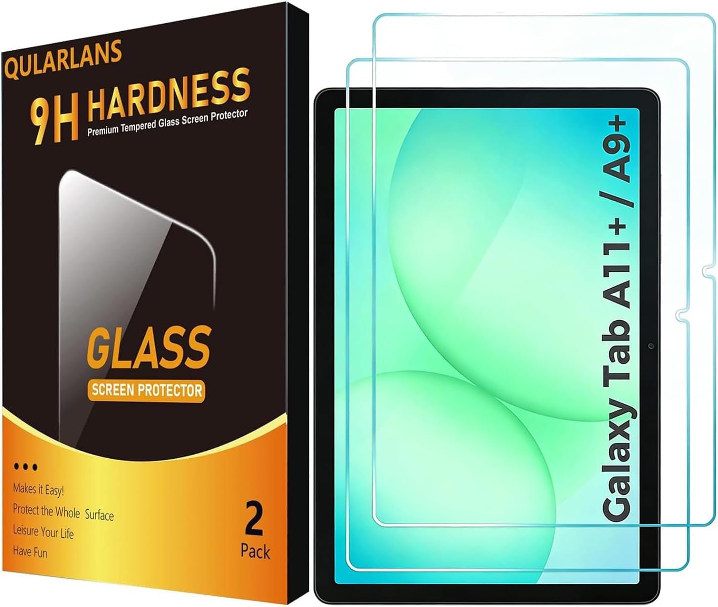 Qularlans 2 Pack Screen Protector for Samsung Galaxy Tab A9 Plus 11 Inch (2023, SM-X210/X216/X218) & Tab A11 Plus 11 Inch (2025, SM-X230/X235/X236B), 9H Hardness, HD Clear, Bubble-Free, Case Friendly, S Pen Compatible