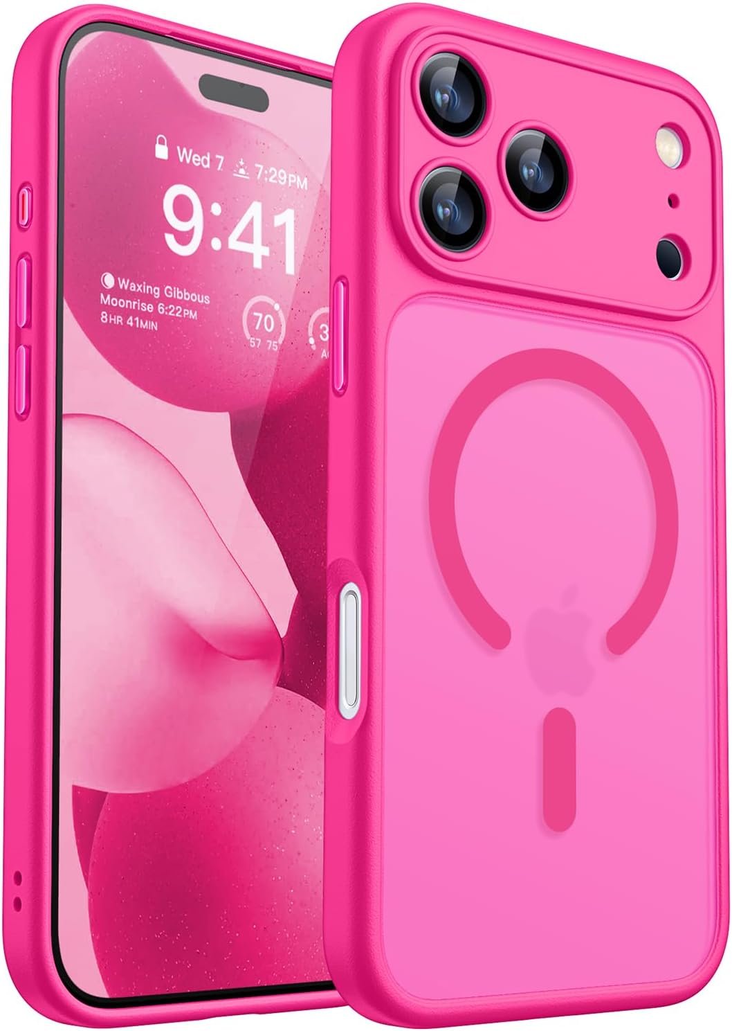 CANSHN Magnetic Compatible with iPhone 17 Pro Max Case, Upgraded [Full Camera Protection] [Compatible with Magsafe] [Translucent Matte] Shockproof Protective Phone Cover 6.9 Inch – Hot Pink