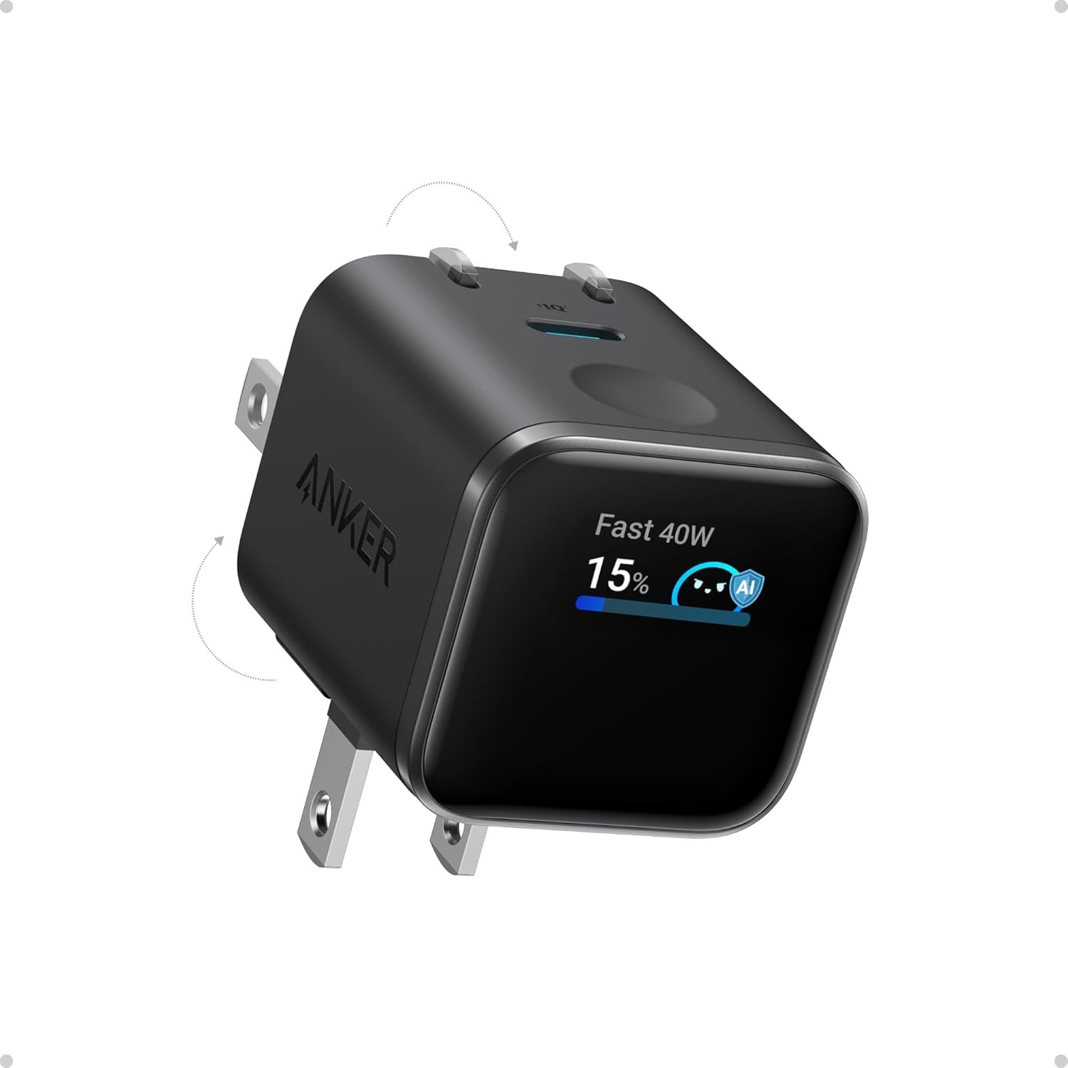 Anker Nano Smart Display Charger, 45W Max Fast Charger USB C for iPhone 17 | 180° Foldable Plug,Smart Recognition, Care Mode GaN USB C Charger Block for iPhone 17/16 (Non-Battery,1 USB-C Port,No Cable)