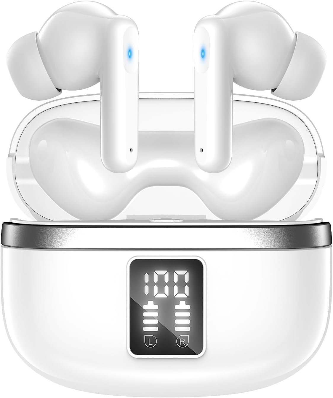 Bluetooth Earbuds Wireless Headphones, 50H Deep Bass Ear Buds with 4 Noise Cancelling Microphone, IPX5 Waterproof Earphones for iPhone Android audifonos inalambricos (Ivory)