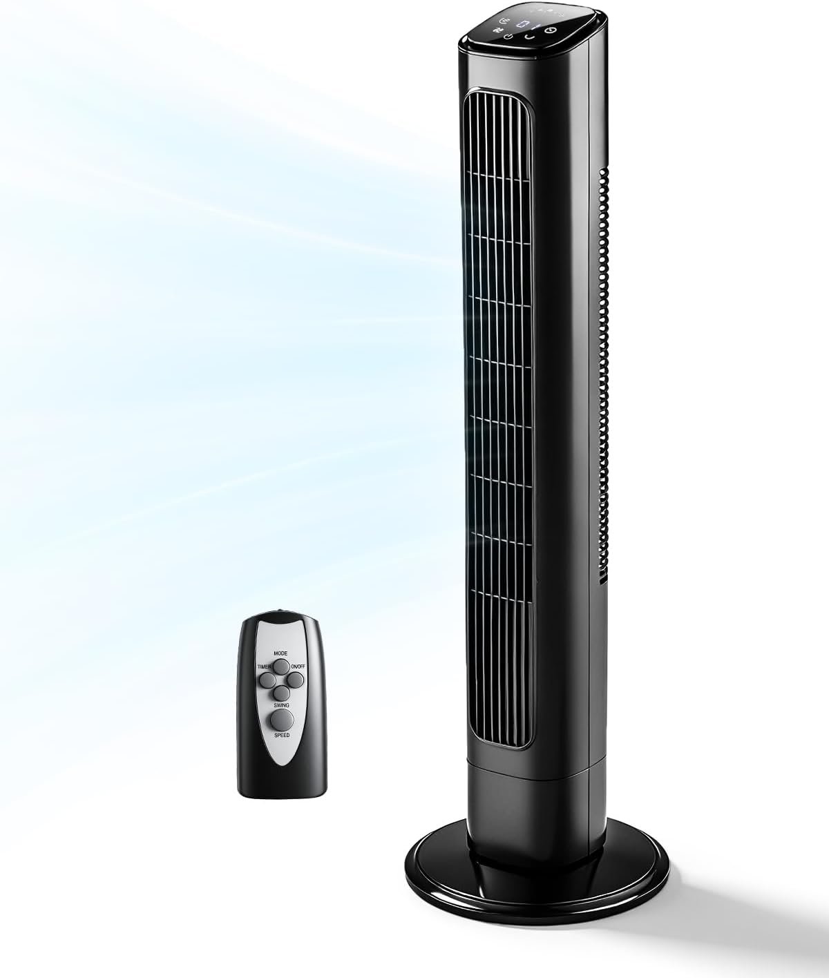 Winado 36″ Bladeless Tower Fan for Cooling Home Office Bedroom, Black | Ultra-Quiet, Portable Floor Fan with Remote Control, LED Display, Adjustable 90° Oscillating, 3 Speeds, 3 Modes & 9H Timer