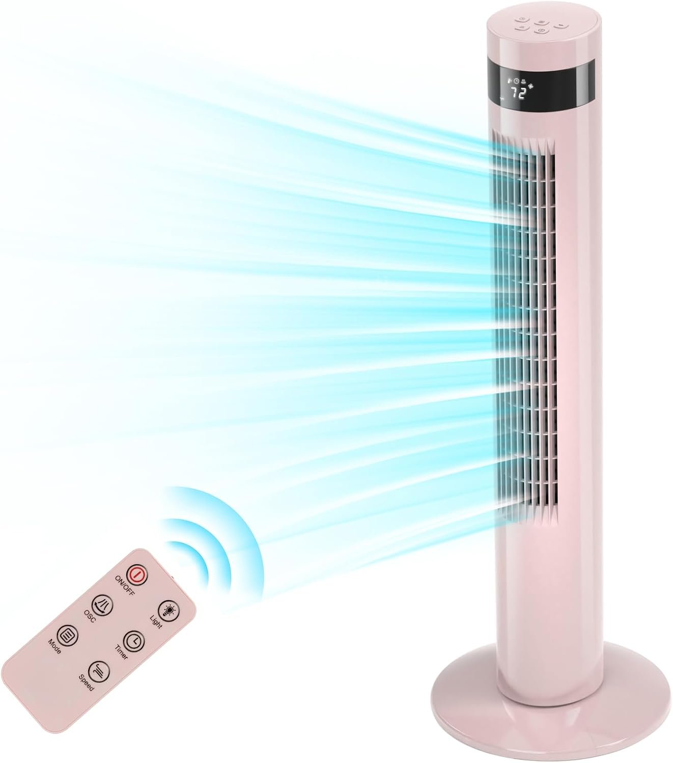 Antarctic Star Tower Fan Portable Floor Fans 85°Oscillating Fan 36” Quiet Cooling 12H Timer Remote Control Standing Bladeless Electric 3 Speeds Wind 3 Modes Bedroom Office(36 inch, Pink)