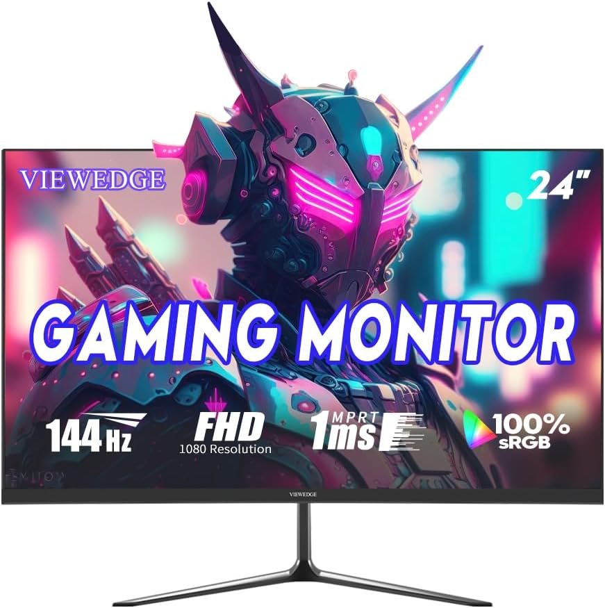 Viewedge 23.8-inch Gaming Monitor FHD 1920×1080 144Hz, VA Panel with 4000:1 Contrast, HDR10, 1ms Response Time, HDMI & VGA Ports, Wall Mountable