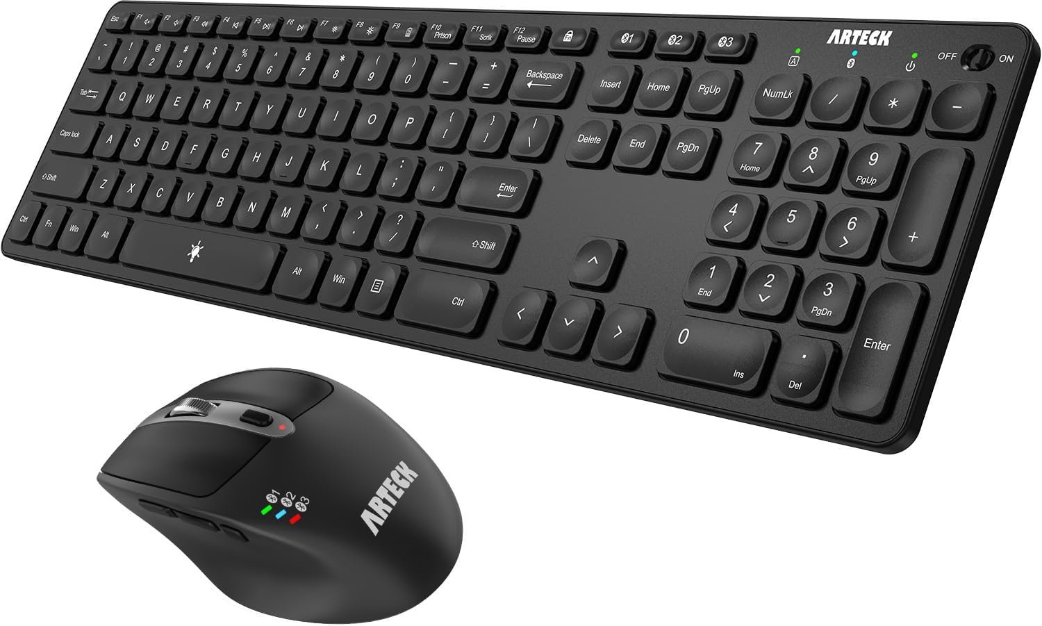 Arteck Universal Multi-Device Bluetooth Keyboard and Mouse Full Size Wireless Bluetooth Keyboard and Ergonomic Mouse Set for Windows, iOS, Android, Computer Desktop PC Laptop iPad Tablet Smartphone
