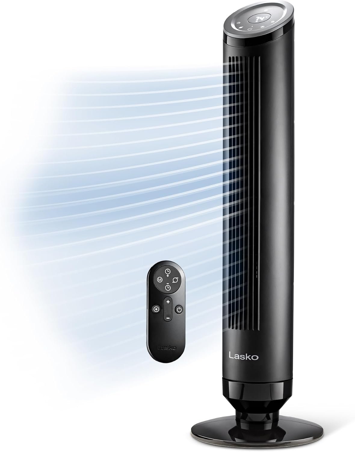 Lasko Ascend 36″ Tower Fan for Bedroom, Living Room, Home Office – 29 ft/s Airflow with 90° Oscillation, 40 ft Distance – AirSense, Mesh Filter, 4 Speeds, 4 Wind Modes – Quiet 29 dBA – Remote, Black