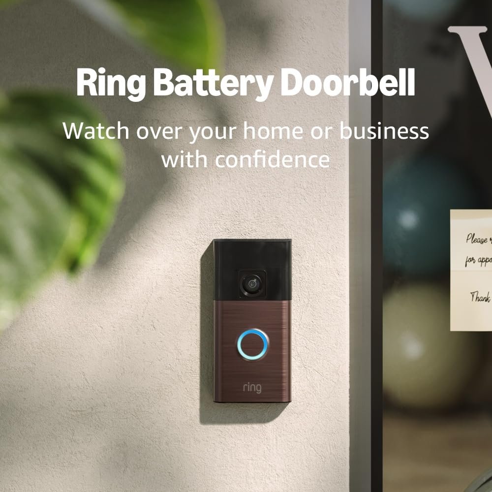 Like-New Ring Battery Doorbell, Home or business security with Head-to-Toe video, Live View with Two-Way Talk, and Motion Detection & Alerts, Venetian Bronze