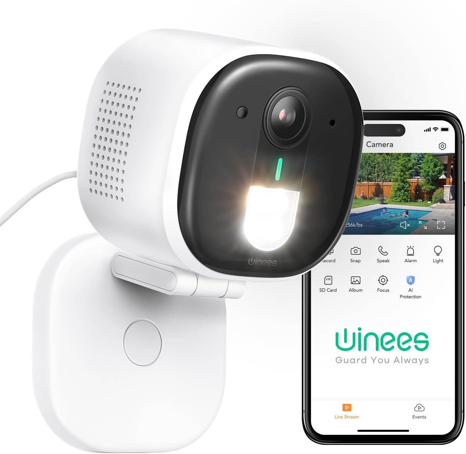 winees Security Cameras Outdoor, Wired 2K Wi-Fi Cameras for Home Security, 2.4G Indoor Camera, Human/Pet AI Detection, Color Night Vision, 2-Way Audio, Support Cloud/128G SD Card Storage | 2.4G Indoor Camera, Human/Pet AI Detection, Color Night Vision, 2-Way Audio, Support Cloud/128G SD Card Storage