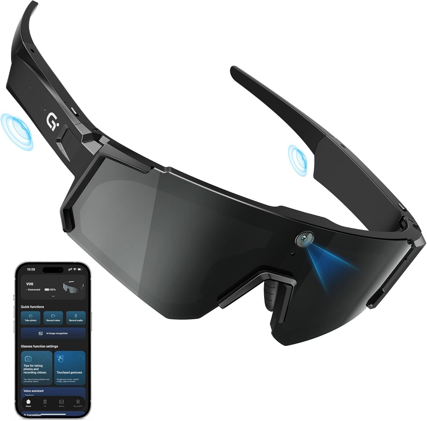 AI Ultra Pro Smart Glasses: 4K Wearable Camera with 6-Axis EIS Stabilization, ChatGPT-4o Voice Assistant, IP66 Waterproof Sport Sunglasses, Dual-Mic ENC Noise Cancelling Obsidian Gray