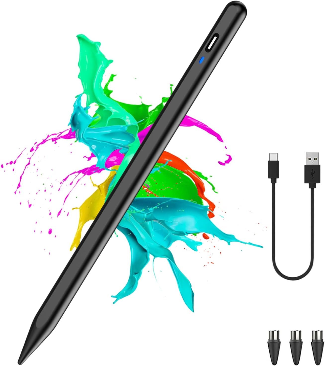 Stylus Pen for Android Tablet, Tablet Pencil for iOS/Android,Rechargeable Active Stylus Pen for Switch/iPhone/Samsung/XiaoMi/Huawei/Vivo/Lenovo and Other Android Smartphones and Tablets-Black