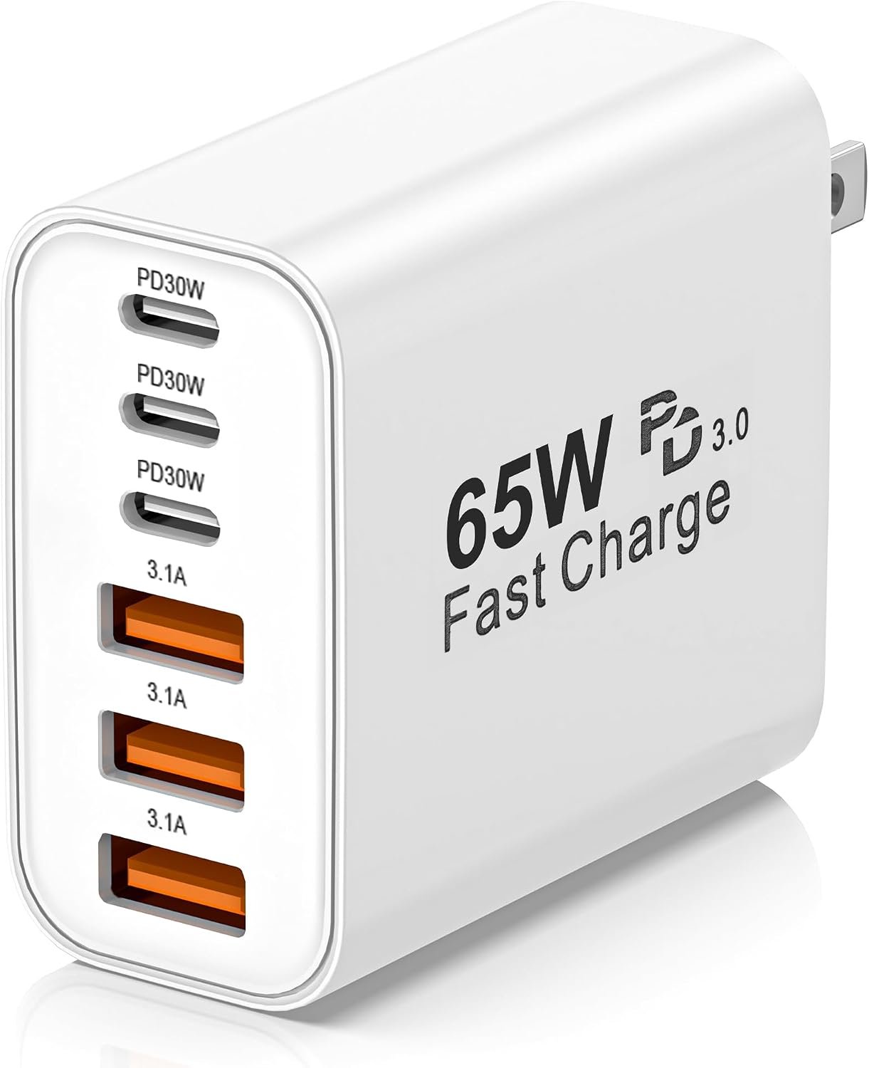 USB C Charger Block,65W 6-Port USBC Charging Block,Wall Charger iPhone Charger Fast Charging,Multiport Type C PD+QC Power Plug for All iPhone 17 16 15 iPad Samsung S23 S24 iWatch Pixel Series (White)