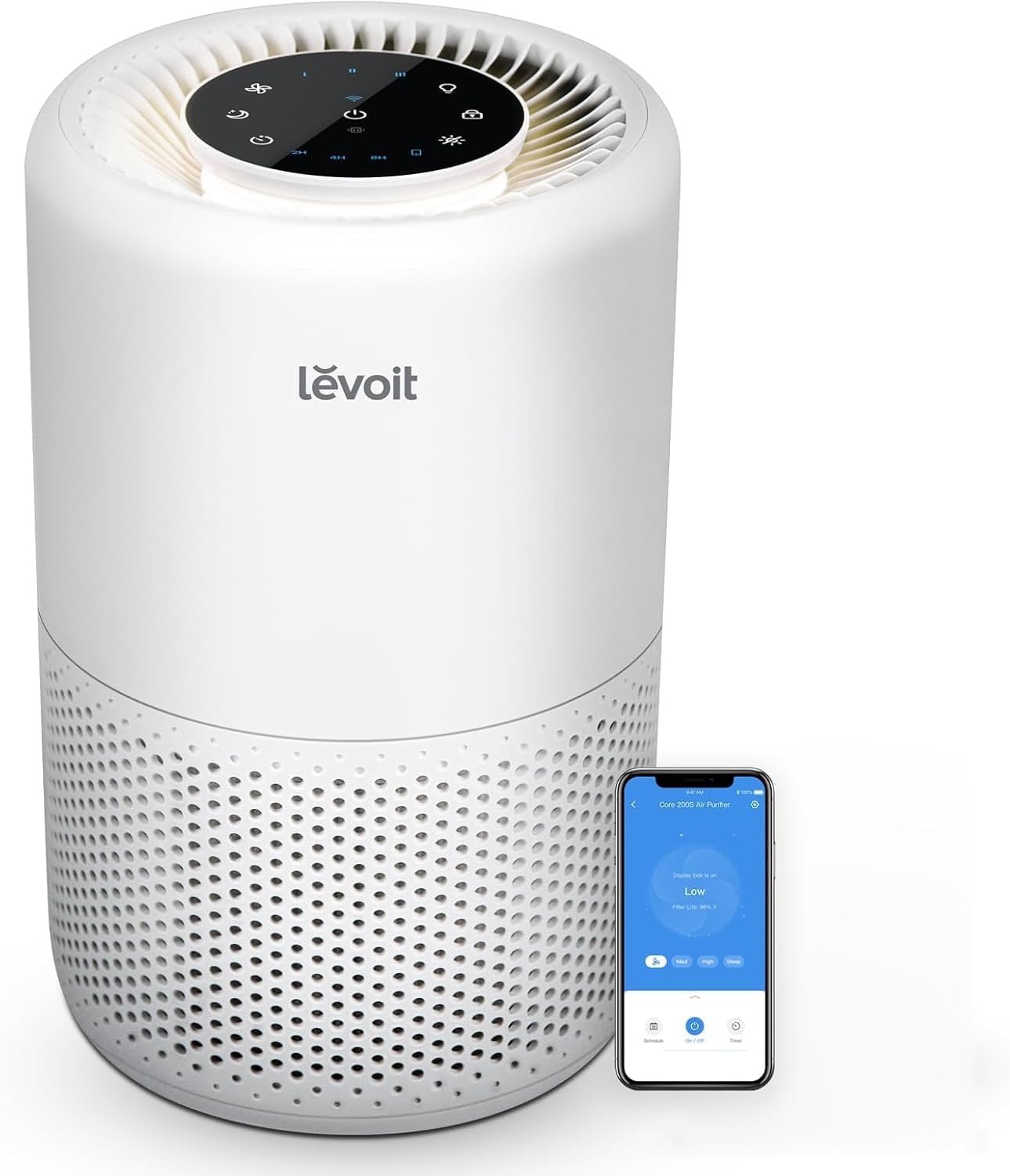 Levoit Air Purifier for Home Pets Bedroom Dorm Room, Smart & Voice Control | AHAM VERIFIDE, 3-in-1 Filter With HEPA Sleep Mode, for Pollen, Pollutants, Smoke, Dander, Dust, Pet Hair, Core 200S-P, White
