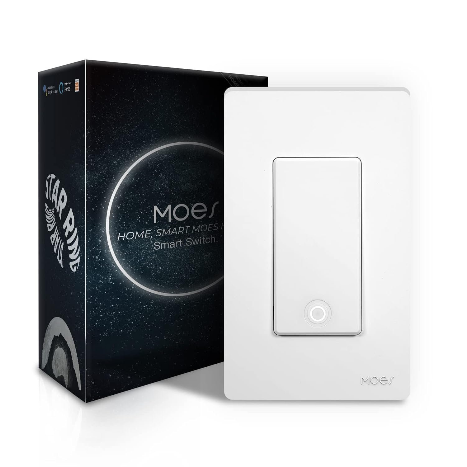 MoesGo 2nd Generation WiFi Smart Light Switch, Smart Wall Switch 2.4GHz WiFi, Neutral Wire Required, Smart Life APP Remote Control, Compatible with Alexa/Google Home, No hub Required White 1 Gang