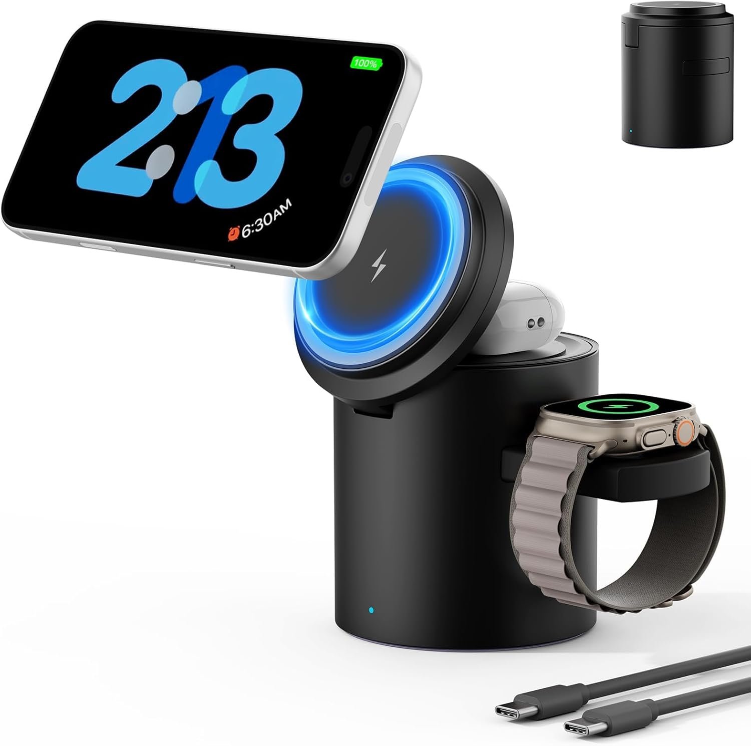 2026 Portable MagSafe Charger,3 in 1 Charging Station Apple,iPhone Charger | Foldable Wireless Charger ,15W Fast MagSafe Charger Stand,for iPhone17-12-iWatch AirPods Series