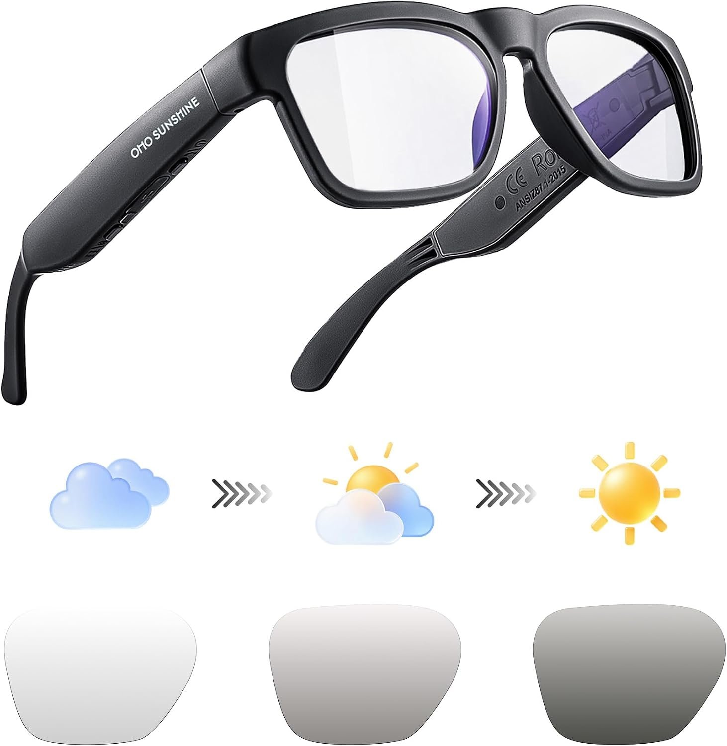OhO sunshine Bluetooth Audio Sunglasses, Lightweight Open Ear Sport Glasses, 10H Playtime, UV400 ANSI Z87.1, Water Resistant with Voice Control