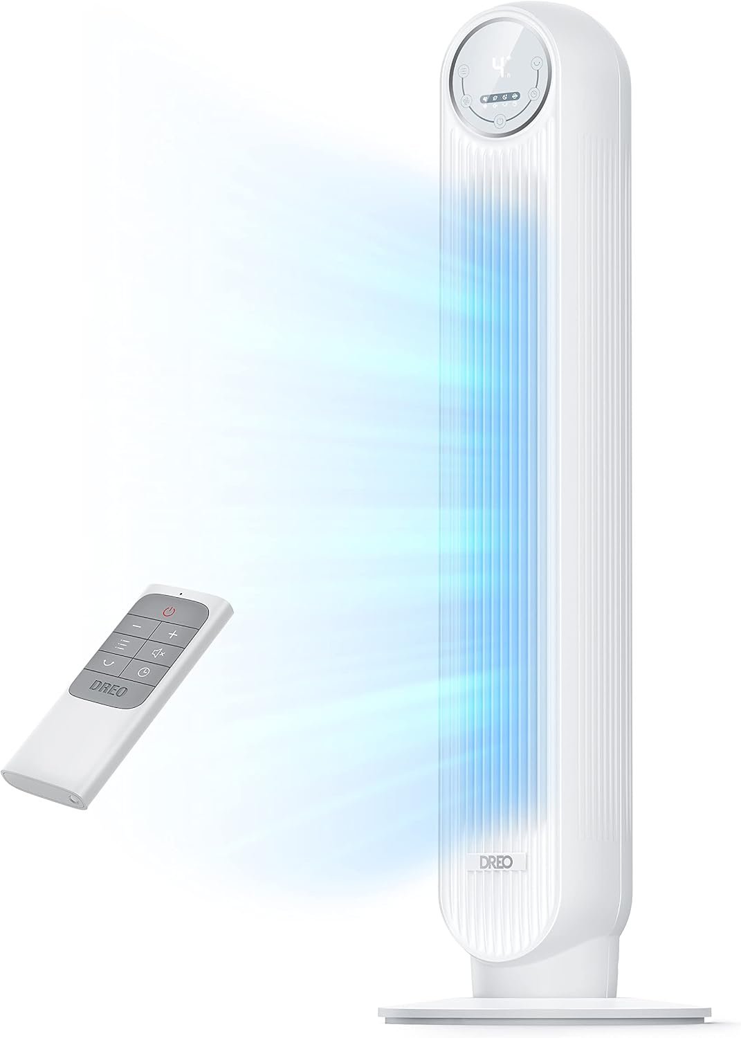 DREO Tower Fan for Bedroom, 28ft/s Velocity, 20dB Ultra Quiet, 8 Speeds | 2026 Upgraded DC Motor, 90° Oscillating, 4 Modes Standing Fan, Bladeless Fan for Indoors, Floor Fans with Remote, White