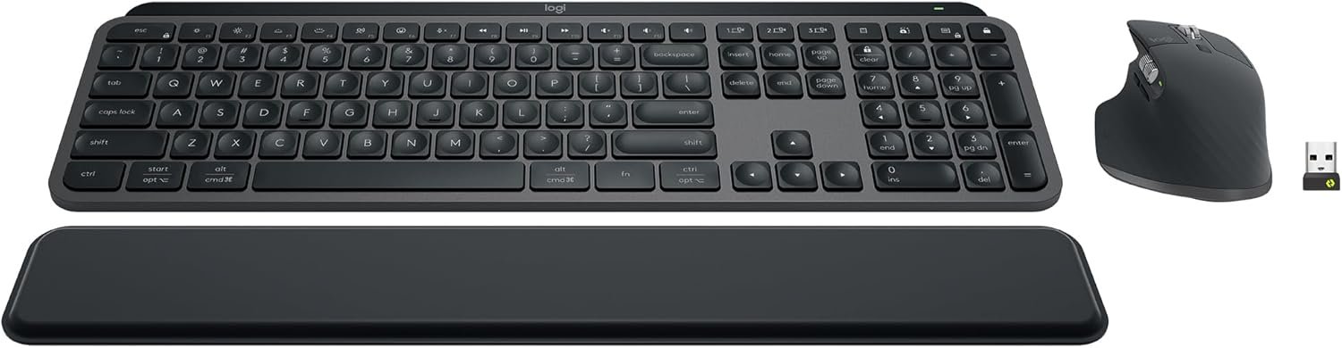 Logitech MX Keys S Combo Performance Wireless Keyboard and Mouse – Graphite | Includes palm rest, customizable illumination, fast scrolling, Bluetooth, USB C, Windows, Mac, Linux, Chrome compatible