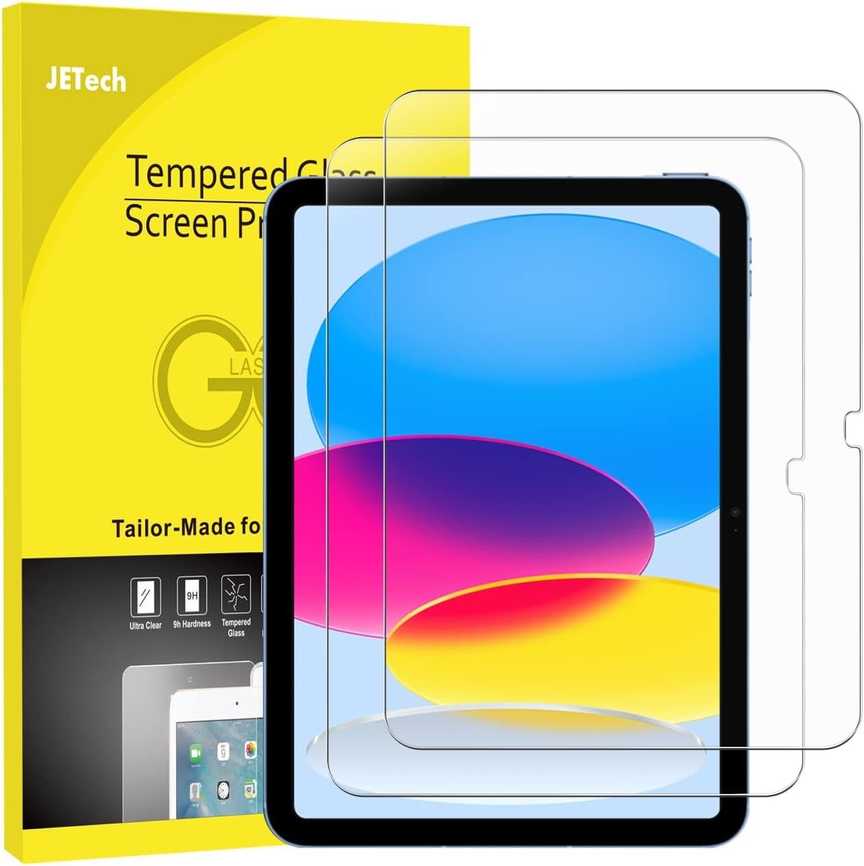 JETech Screen Protector for iPad (A16) 11th/10th Gen, 2-Pack | For 2025/2022 Model, HD Clear, Anti-Scratch Tempered Glass