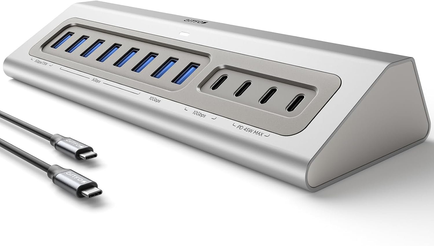 Gitfos Powered USB Hub, 15 in 1 USB 3.2 Hub, USB C Hub, 10Gbps, PD 100W | 2 USB C 45W Charge • 8 USB-A • 2 USB-C • 65W Adapter • 3.3FT Cable • Aluminum Desktop USB Hub for PC,Mac,Mac Mini,iMac,iPad
